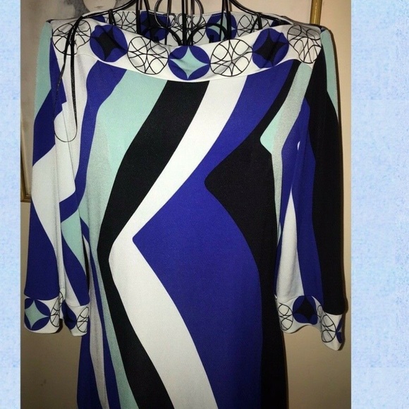 CHEQUER RETRO STRIPED SILKY KNIT DRESS~SIZE SMALL - Picture 1 of 5